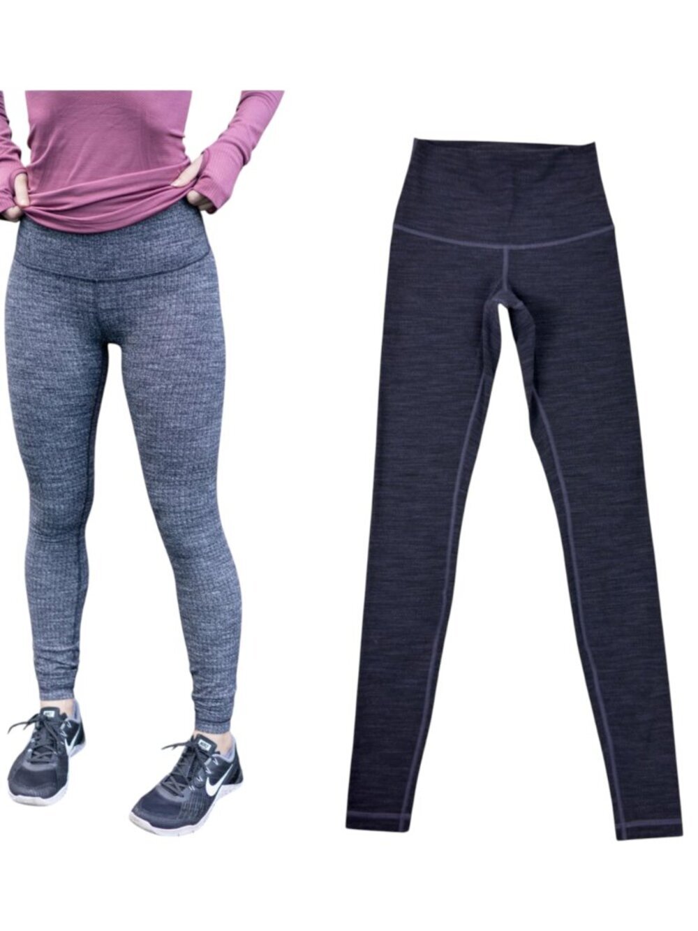 Lululemon Wunder Under Variegated Knit HR Warm Leggings Purple Gray Women’s Sz 2